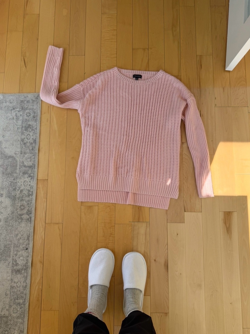 Lord & Taylor Pink Waffle Knit Crewneck Sweater - Picture 3 of 3